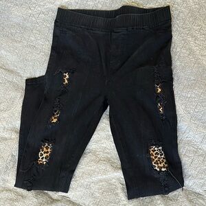 No- brand, Large/X-Large, stretchy waist, black skinny jeggings, cheetah print